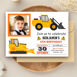 Bulldozer Construction Kindergeburtstag Foto Einla Einladung