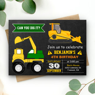 Bulldozer Construction Kindergeburtstag Party Einl Einladung