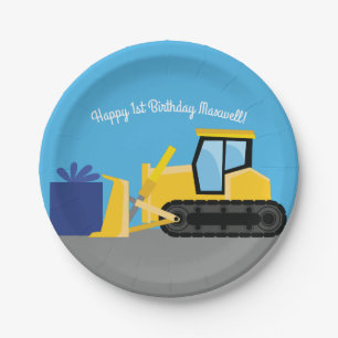Bulldozer Niedlich 1. Geburtstag Party Bau Pappteller