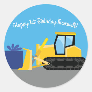 Bulldozer Niedlich 1. Geburtstag Party Bau Runder Aufkleber