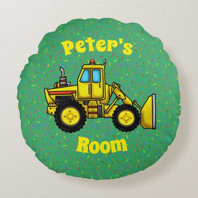 Bulldozer Rundwurfkissen Rundes Kissen (Vorderseite)