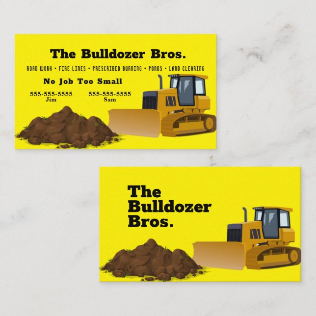 Bulldozer Yellow Business Card Visitenkarte (Vorne/Hinten)