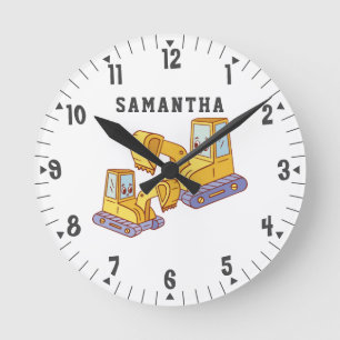 Bulldozers Girls Room Decoration Construction Team Runde Wanduhr