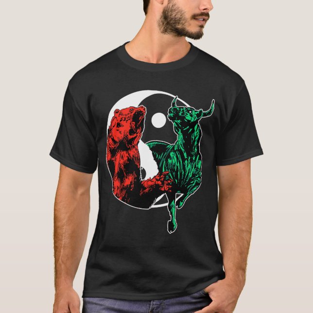 Bulle Bear Ying Yang am Aktienmarkt erzielt Bilanz T-Shirt (Vorderseite)