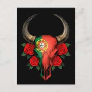 Bulle Skull der portugiesischen Flagge mit Rote Ro Postkarte