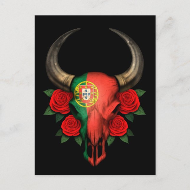 Bulle Skull der portugiesischen Flagge mit Rote Ro Postkarte (Vorderseite)