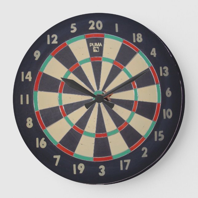 Bullen Auge im Dartboard, Große Wanduhr (Vorderseite)
