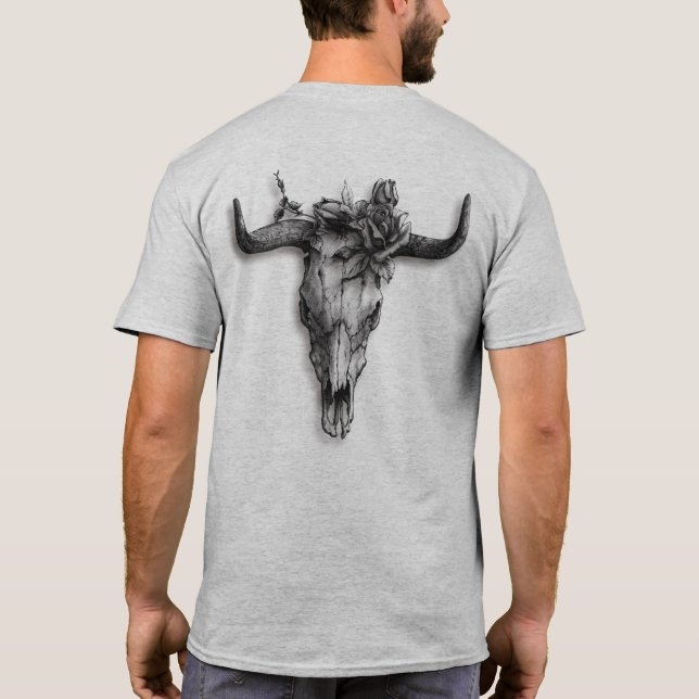 Bullenschädel und Rose (hinten) T-Shirt (Rückseite)