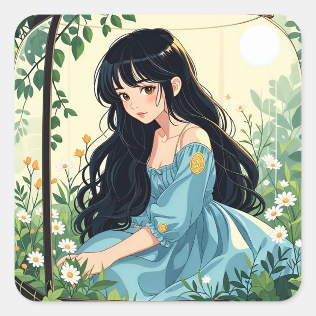 Bullet Journaling Series3 - Terrarium Girl 3 Quadratischer Aufkleber (Vorderseite)