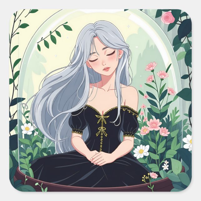 Bullet Journaling Series8 - Terrarium Girl 8 Quadratischer Aufkleber (Vorderseite)