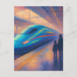 Bullet Train Arrival - Pastel Painting Style Postkarte