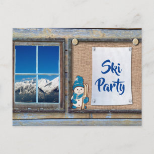 Bulletin Board Ski Party Einladungspostkarte