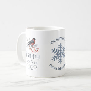 Bullfinch Bird Red Berries Frohes Neues Jahr 2022 Kaffeetasse