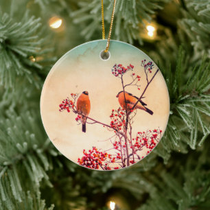 Bullfinch fressen Rowan Beeren Keramik Ornament