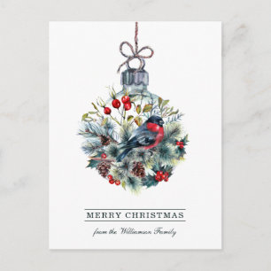 Bullfinch Glass Ball Christmas Postcard Feiertagspostkarte