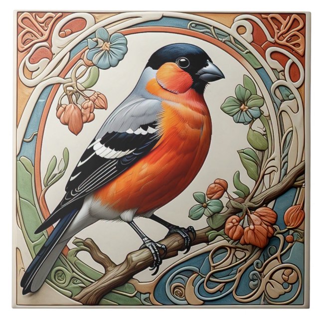 Bullfinch - Jugendstil-Keramik Tile Fliese (Vorderseite)