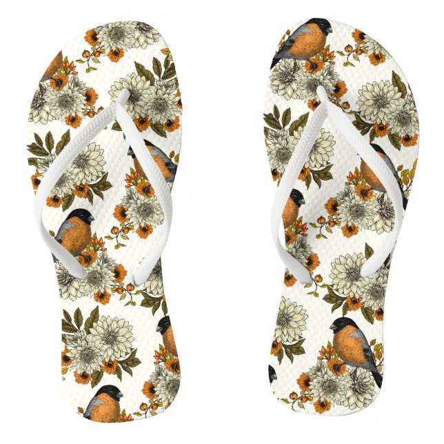 Bullfinch on autumn florals 2 flip flops (Fußbett)