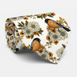 Bullfinch on autumn florals 2 krawatte