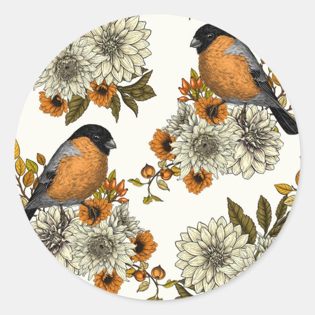 Bullfinch on autumn florals 2 runder aufkleber (Vorderseite)