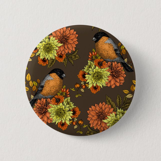 Bullfinch on autumn florals button (Vorderseite)
