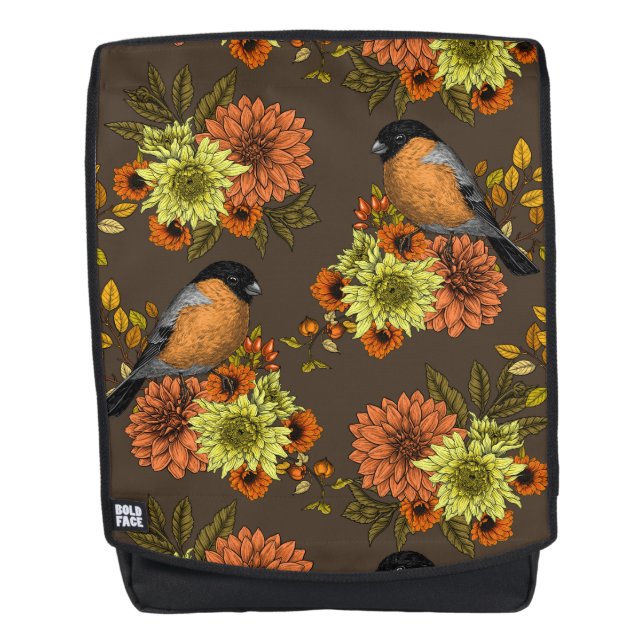 Bullfinch on autumn florals rucksack (Vorderseite)