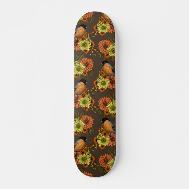 Bullfinch on autumn florals skateboard (Vorne)
