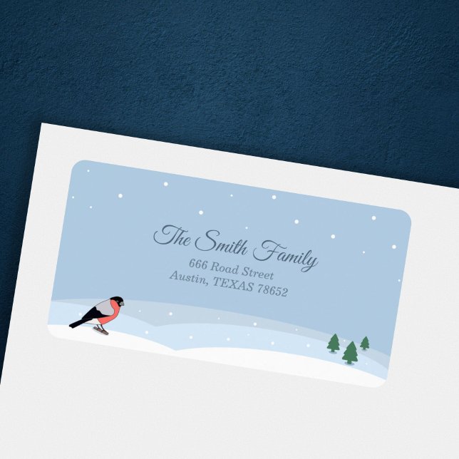 Bullfinch & Snowy Landscape-Rückgabekarte Adressaufkleber (Bullfinch & Snowy Landscape Return Address Label)