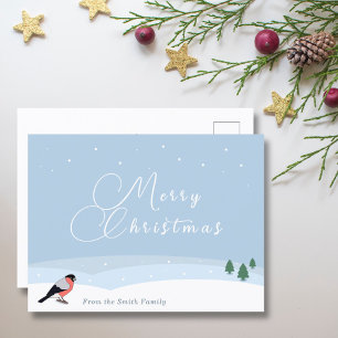 Bullfinch & Snowy Landschaft Frohe Weihnachtskarte Postkarte