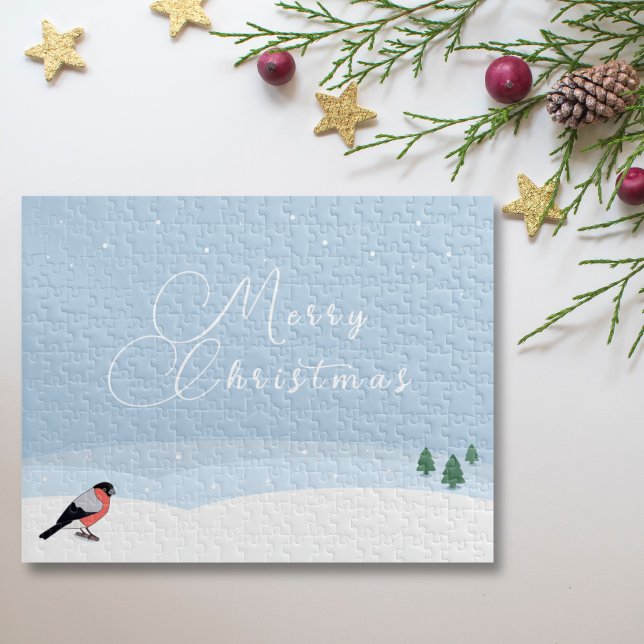 Bullfinch & Snowy Landschaft Frohe Weihnachtspuzzl Puzzle (Bullfinch & Snowy Landscape Merry Christmas Puzzle)
