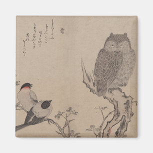 Bullfinch und gehörnte Eule - Kitagawa Utamaro Magnet