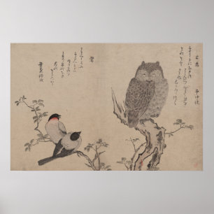Bullfinch und gehörnte Eule - Kitagawa Utamaro Poster