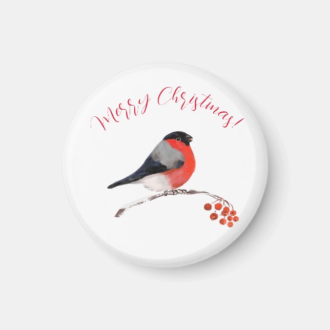 Bullfinch und rote Beeren, Frohe Weihnachten Magnet (Vorne)