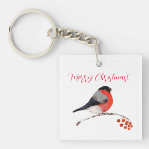 Bullfinch und rote Beeren, Frohe Weihnachten Schlüsselanhänger