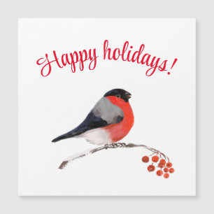 Bullfinch und rote Beeren, glückliche Ferien! Magnetkarte