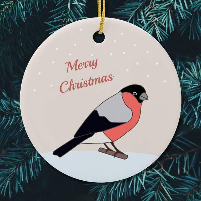 Bullfinch und Schnee Frohe Weihnachtsschmuck (Bullfinch and Snow Merry Christmas Ornament)