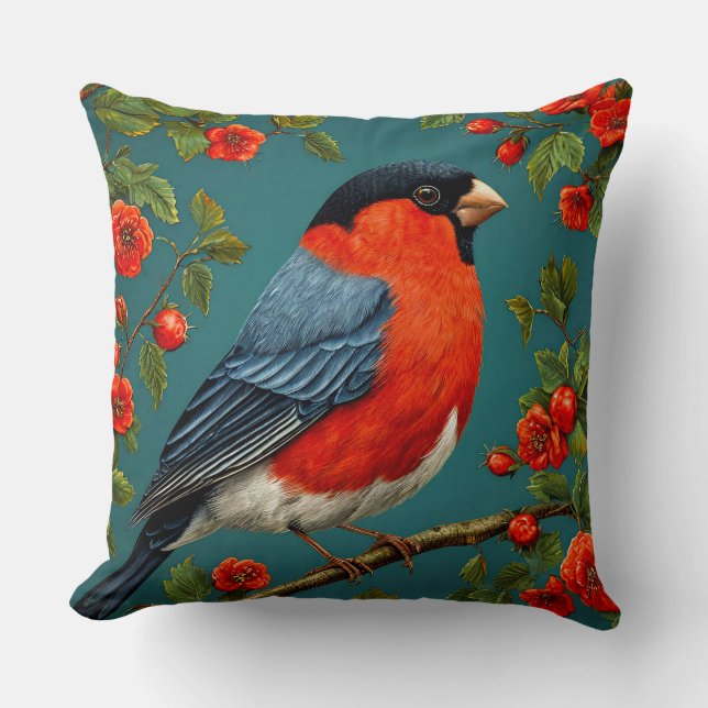 Bullfinch-Vogel auf einem Baum Kissen (Vorderseite)