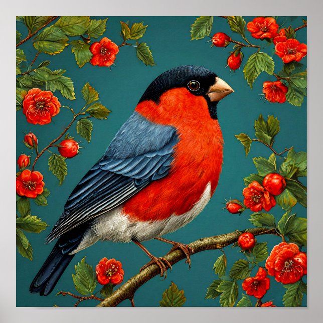 Bullfinch-Vogel auf einem Baum Poster (Vorne)