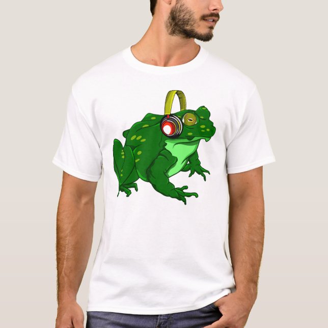Bullfrog mit niedlichen Cartoon und Kopfhörern T-Shirt (Vorderseite)