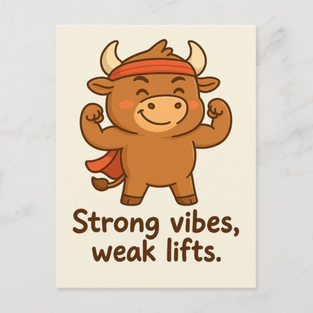 Bullio® Strong Vibes - Funny Cartoon Postcard Postkarte (Vorderseite)