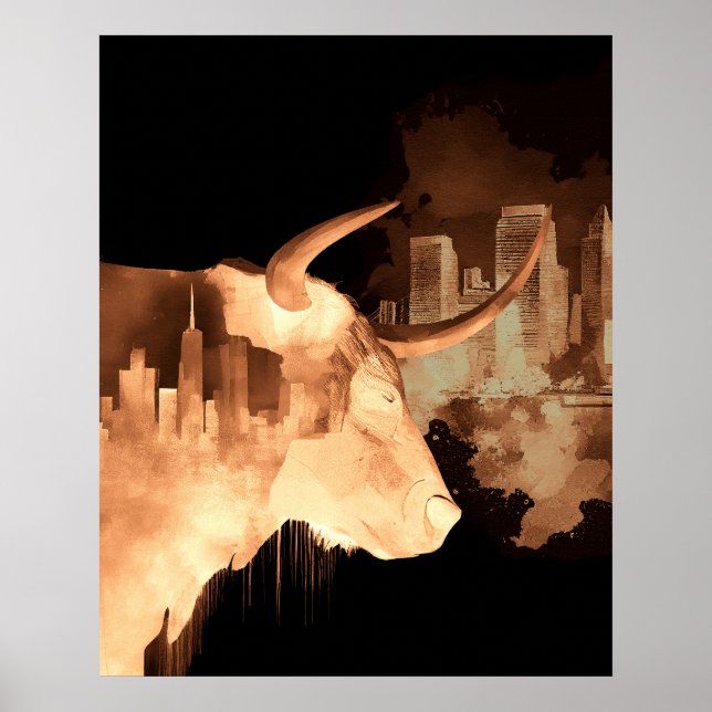 Bullish Bull Stock Market New York City Skyline Poster (Vorne)