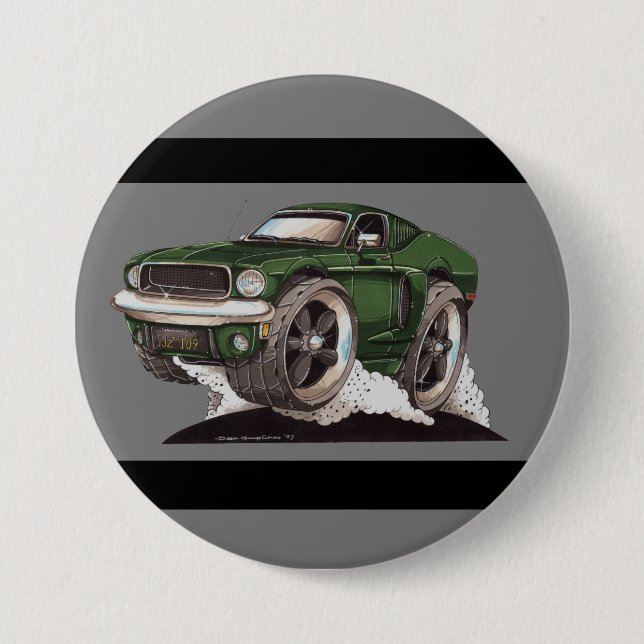 Bullitt Green Mustang Classic Movie Cartoon Car Button (Vorderseite)
