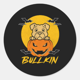 Bullkin Halloween Funny Bulldog Halloween Pumpkin Runder Aufkleber