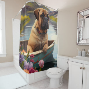 Bullmastiff auf einem Paddel: Ein landschaftliches Duschvorhang