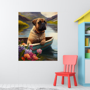 Bullmastiff auf einem Paddel: Ein Landschaftliches Poster