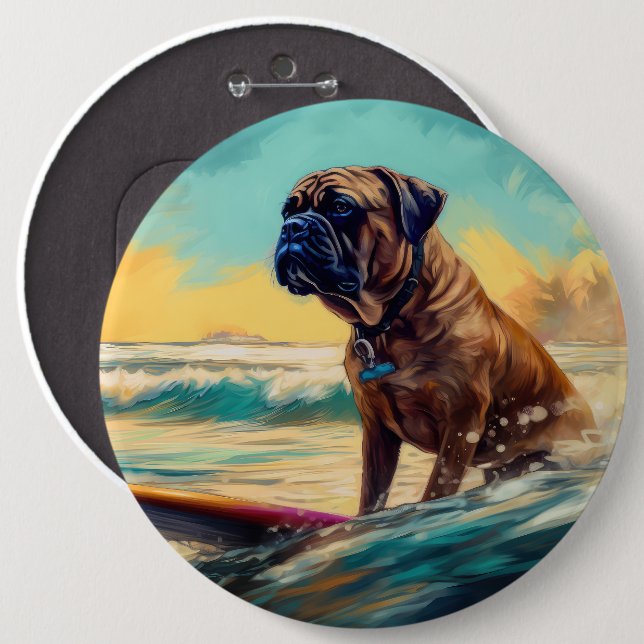 Bullmastiff Beach Surf Malerei Button (Vorne & Hinten)
