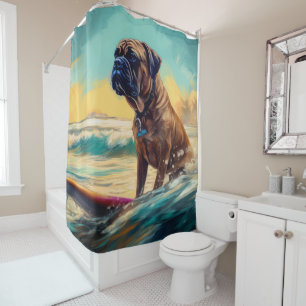 Bullmastiff Beach Surf Malerei Duschvorhang