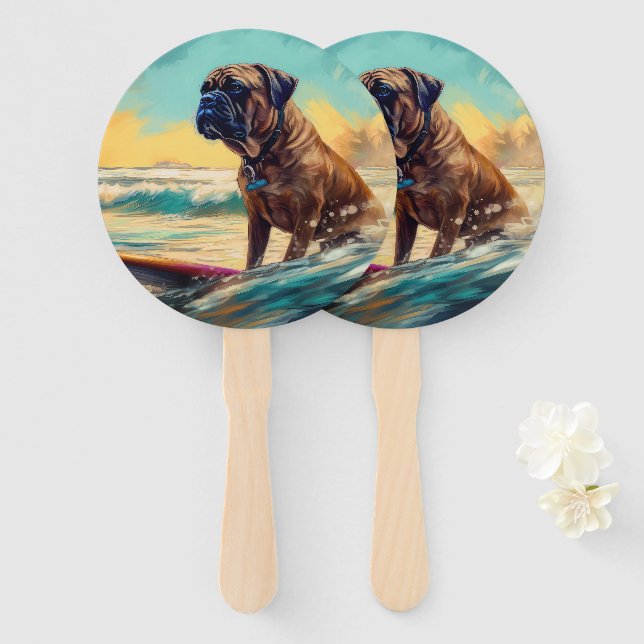 Bullmastiff Beach Surf Malerei Fächer (Vorne und Hinten)