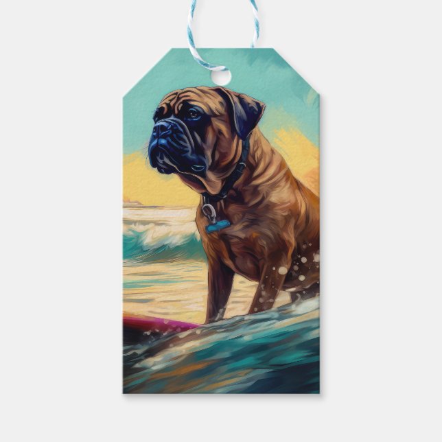 Bullmastiff Beach Surf Malerei Geschenkanhänger (Vorderseite)