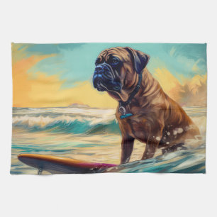 Bullmastiff Beach Surf Malerei Geschirrtuch