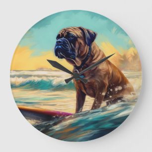 Bullmastiff Beach Surf Malerei Große Wanduhr